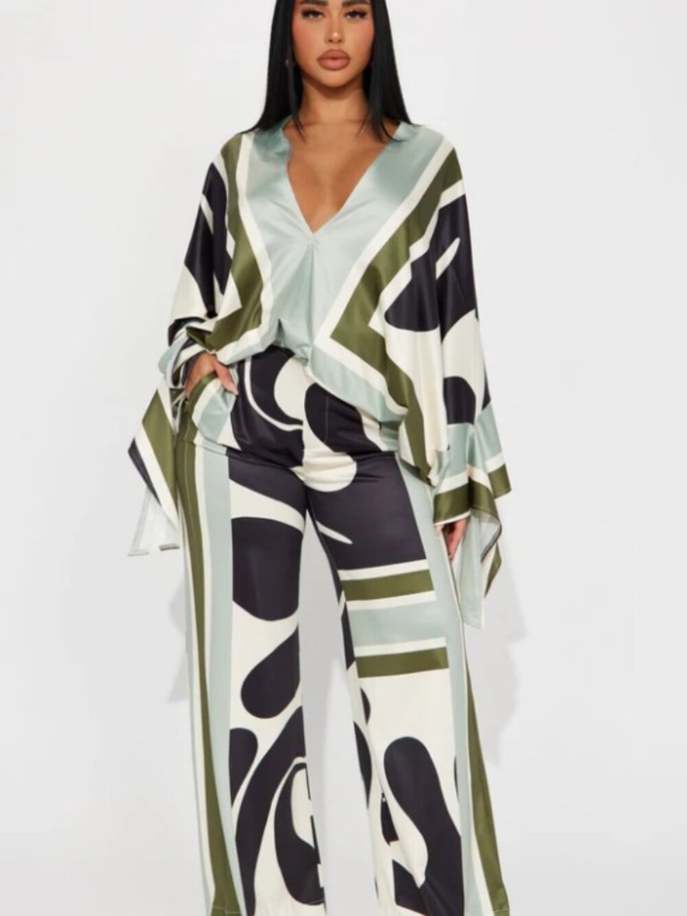 FASHION NOVA NWT Vibrant Sage Color Combo Missed You Pant Set Sz XL - Picture 5 of 7